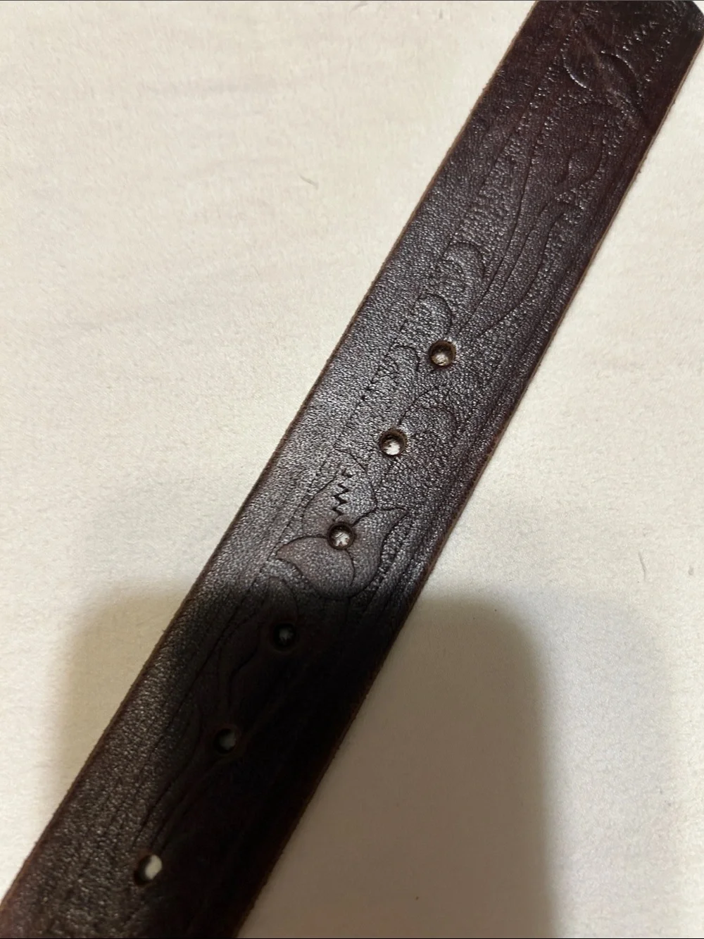 Men's Dark Brown Embossed Leather Belt with Brushed Buckle